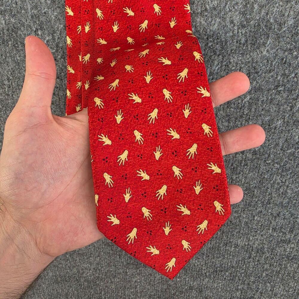 Bvlgari Tie Mens Red Silk Hand Print Novelty Geometric Office Luxury Italy